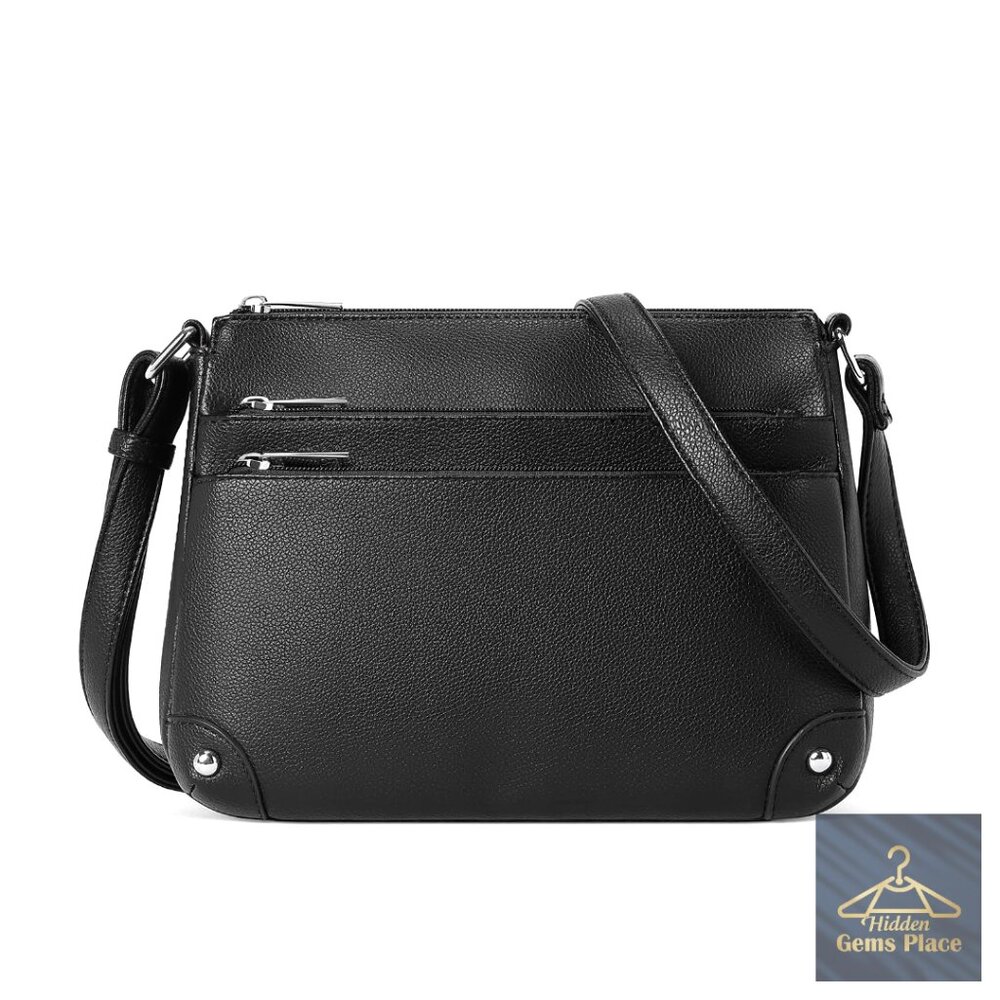 Medium Vegan Leather Crossbody Bag With Multi Pockets Adjustable Strap